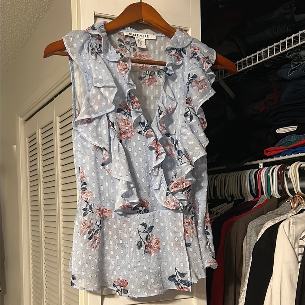 Belle Veré Blue Ruffled Wrap Blouse